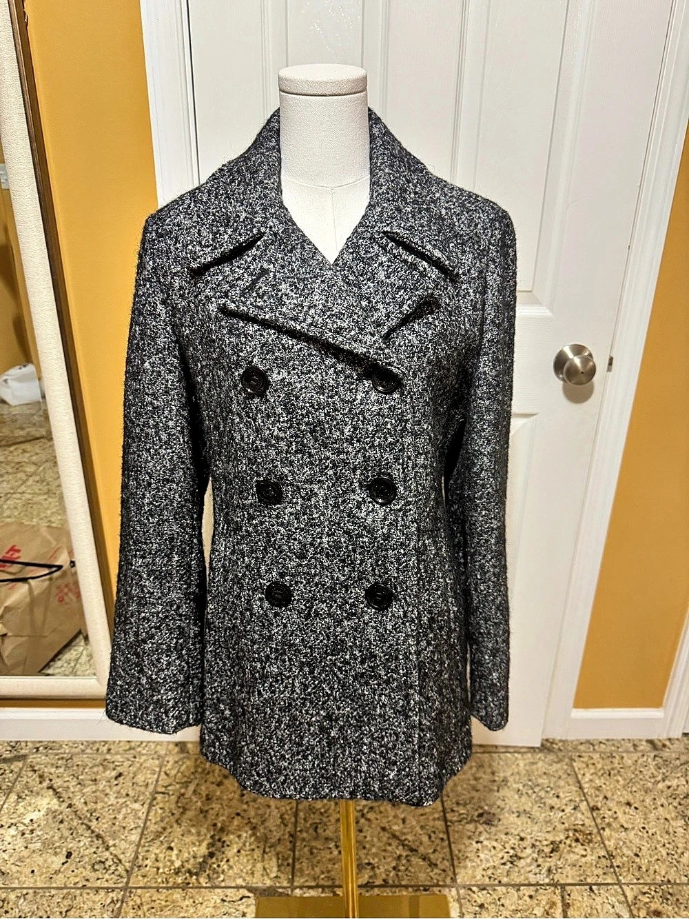 Calvin Klein Women's Pea Coat Gray & Black Size P10 Like New